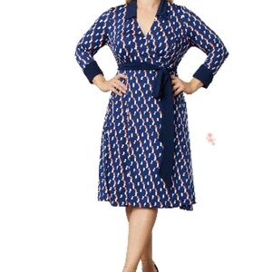 Kiyonna Blue and White Long Sleeve Dress